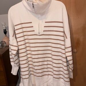 Pink Lily White and Tan Striped Turtleneck Sweater